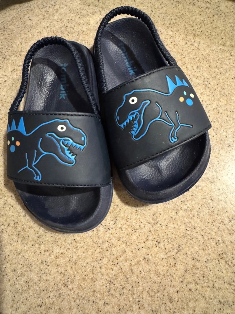Toddler Navy Blue Dinosaur Slide Sandals with Elastic Back Strap